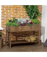 Outsunny Wooden Raised Garden Bed with 8 Slots, Elevated Planter Box Stand with Open Shelf for Limited Garden Space to Grow Herbs, Vegetables