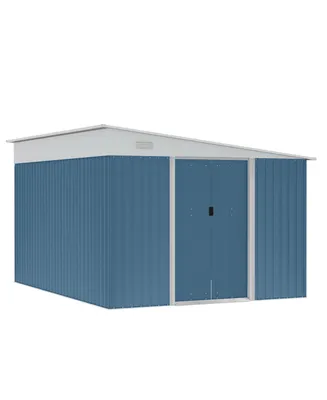 Outsunny 11' x 9' Steel Garden Storage Shed Outdoor Metal Lean To Tool House with Double Sliding Lockable Doors & 2 Air Vents