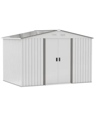 Outsunny 9' x 6' Metal Storage Shed Garden Tool House with Double Sliding Doors, 4 Air Vents for Backyard Garden Equipment, Lawnmower, Silver