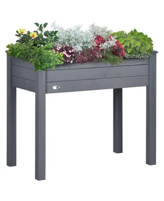 Outsunny 34" Raised Garden Bed, Elevated Wooden Planter Box with Draining Holes for Vegetables, Herb and Flowers Backyard, Patio, Balcony Use, Dark Gr