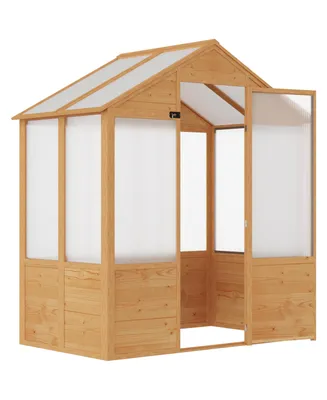 Outsunny 6' x 4' x 7' Polycarbonate Greenhouse, Walk-in Hot House Kit, Hobby Greenhouse with Lockable Door, Level 5 Wind Resistant Wooden Frame