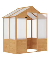 Outsunny 6' x 4' x 7' Polycarbonate Greenhouse, Walk-in Hot House Kit, Hobby Greenhouse with Lockable Door, Level 5 Wind Resistant Wooden Frame