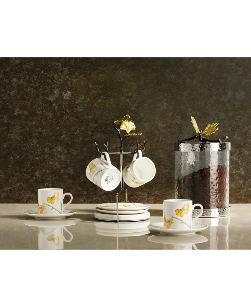 Butterfly Ginkgo 9 Piece Demitasse Cups and Stand Set - Gold