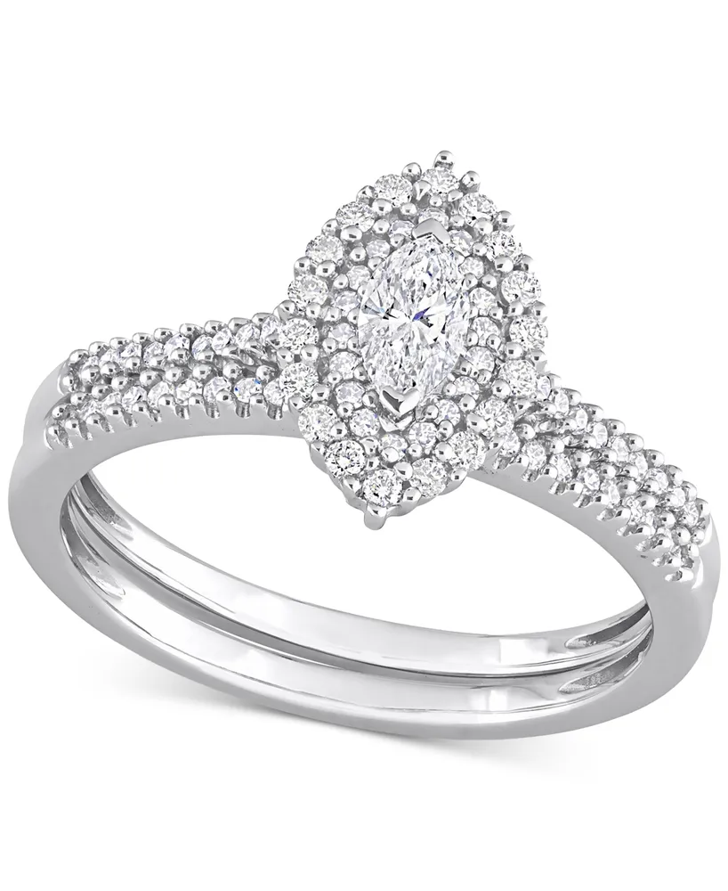 Diamond Marquise Double Halo Bridal Set (1/2 ct. t.w.) 14k White Gold