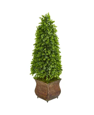 Nearly Natural 41" Eucalyptus Cone Topiary Artificial Tree in Metal Planter (Indoor/Outdoor)
