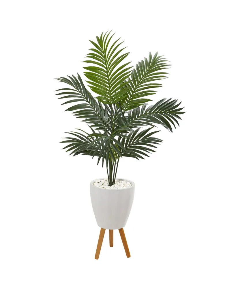 Nearly Natural 4.5' Kentia Artificial Palm Tree in White Planter with Legs