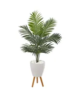 Nearly Natural 4.5' Kentia Artificial Palm Tree in White Planter with Legs