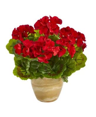 Nearly Natural Geranium Artificial Plant in Ceramic Planter, Indoor and Outdoor