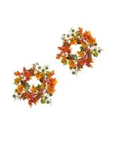 6.5" Autumn Hydrangea and Pinecones Artificial Wreath Set, 2 Piece