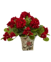 Nearly Natural 2-Pc. 11" Geranium Flowering Artificial Plant Set in Floral Planters