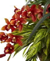 Nearly Natural Mixed Tropical & Cymbidium Artificial Plants Hanging Basket