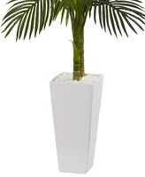 Nearly Natural 5' Golden Cane Palm Artificial Tree in White Tower Planter