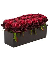 Nearly Natural Dozen Silk Roses Ceramic Rectangular Planter