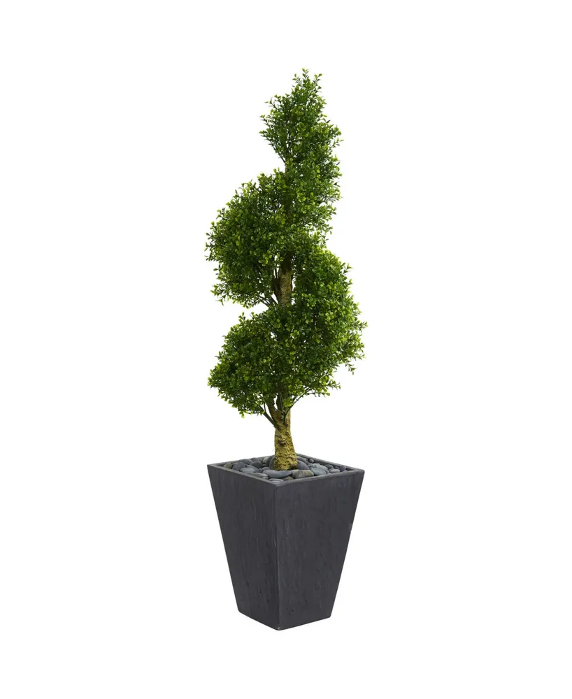 Nearly Natural 5' Boxwood Spiral Topiary Artificial Tree in Slate Planter Uv Resistant