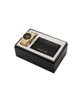 Michael Kors Men's Slim Runway Quartz Chronograph Gold-Tone Stainless Steel Watch 44mm and Slim Card Case Set