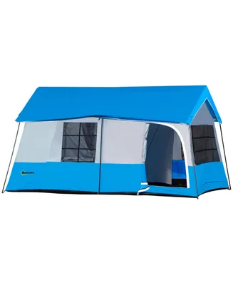 Outsunny Large Camping Tent Heavy-Duty, Spacious for Groups, Eight to Ten Person Tents for Camping, Portable Travel Tent, Blue