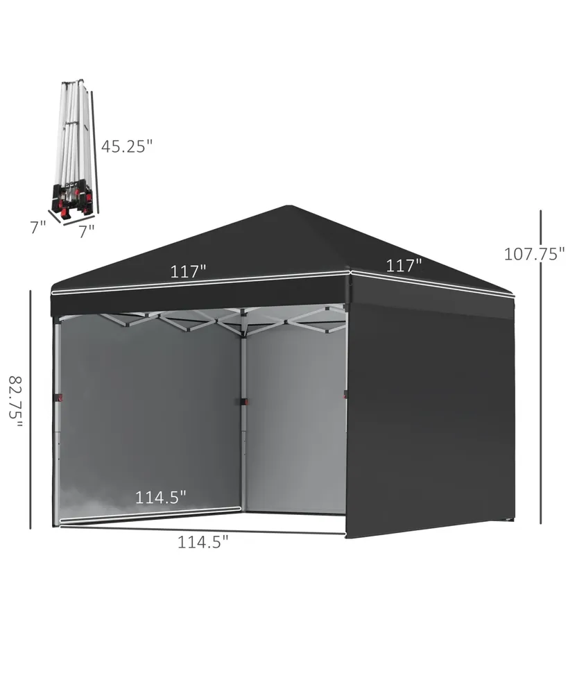 Outsunny 10' x 10' Pop Up Canopy Tent with 3 Sidewalls, Leg Weight Bags and Carry Bag, Height Adjustable Party Tent Event Shelter Gazebo for Garden, P