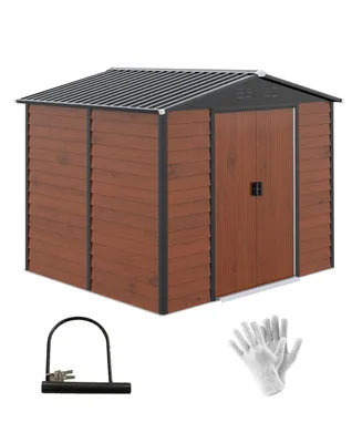 Outsunny 8' x 7' Outdoor Storage Shed, Galvanized Steel Metal Garden Shed with Double Sliding Lockable Door, Floor Frame, Vents, Waterproof Tool Shed