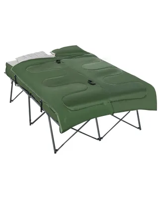 Outsunny 2-Person Folding Camping Cot Portable Outdoor Bed Set with Sleeping Bag, Inflatable Air Mattress, Comfort Pillows and Carry Bag, Soft and Com