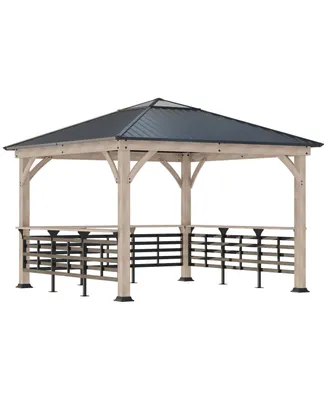 Outsunny 11' x 11' Outdoor Gazebo Grill Canopy with Bar Counters, Ceiling Hook, Metal and Acrylic Combined Roof, Wood Frame Hardtop Gazebo, for Garden