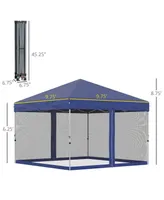 Outsunny 10' x 10' Pop Up Canopy Party Tent with 3-Level Adjustable Height, Easy Move Roller Bag, Blue