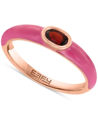 Effy Garnet (1/4 ct. t.w.) & Enamel Bezel Ring in 14k Rose Gold-Plated Sterling Silver