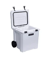 Camp-zero 50 - 52 Qt. Premium Chest Cooler with Wheels and 4 Molded-In Cup Holders | White