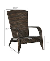 Outsunny Patio Wicker Adirondack Chair, Outdoor All-Weather Rattan Fire Pit Chair w/ Soft Cushions