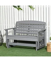 Outsunny Patio Glider Bench w/ Hdpe Slatted Double Rocking Chair,