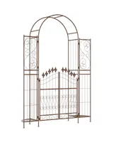 Outsunny 7' Metal Garden Arbor, Garden Arch with Gate, Fleur De Lis Motif, Latching Doors, Planter Shelves for Climbing Vines, Ceremony, Weddings, Par