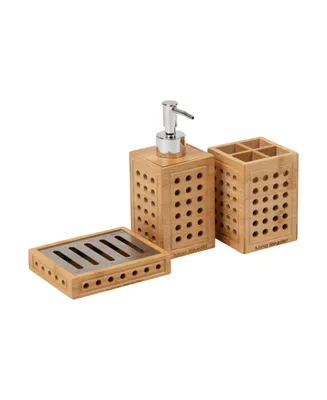 Mind Reader Lattice Collection, Soap Dish, Liquid Soap Dispenser, and Toothbrush Holder Set, Bathroom, Rayon from Bamboo