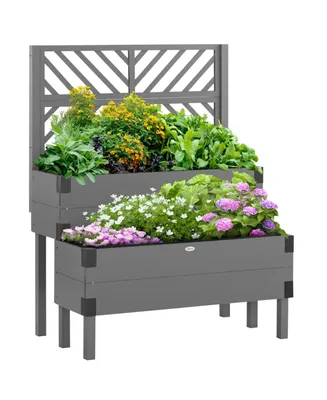 Outsunny 2 Tier Raised Garden Bed with Trellis, Wooden Elevated Planter Box with Legs and Metal Corners, for Vegetables, Flowers, Herbs