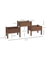 Outsunny Raised Garden Bed with 3 Planter Box, Freestanding Wooden Plant Stand with Drainage Holes, for Vegetables, Herb and Flowers, Coffee