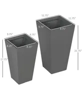 Outsunny 2-Pack Outdoor Planter Set, MgO Flower Pots with Drainage Holes, Durable & Stackable, for Entryway, Patio, Yard, Garden