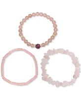 3-Pc. Set Strawberry Quartz, Rose Quartz, Cubic Zirconia & Amethyst Stretch Bracelets in 14k Gold-Plated Sterling Silver