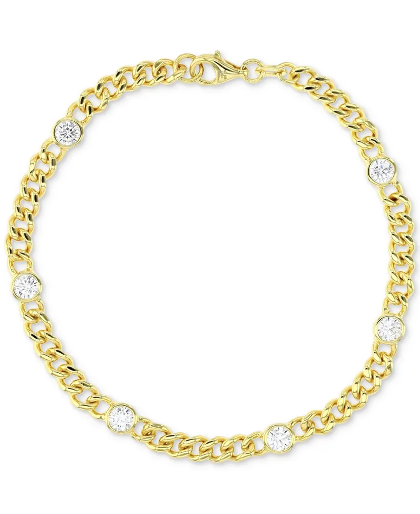 Cubic Zirconia Bezel Open Cable Link Chain Bracelet