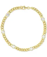 Cubic Zirconia Bezel Open Cable Link Chain Bracelet