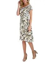 Robbie Bee Women's Tie-Waist Printed Midi Dress