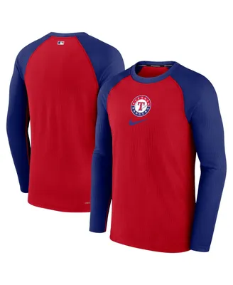 Men's Nike Red Texas Rangers Authentic Collection Game Raglan Performance Long Sleeve T-shirt