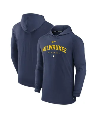 Men's Nike Heather Navy Milwaukee Brewers Authentic Collection Early Work Tri-Blend Performance Pullover Hoodie