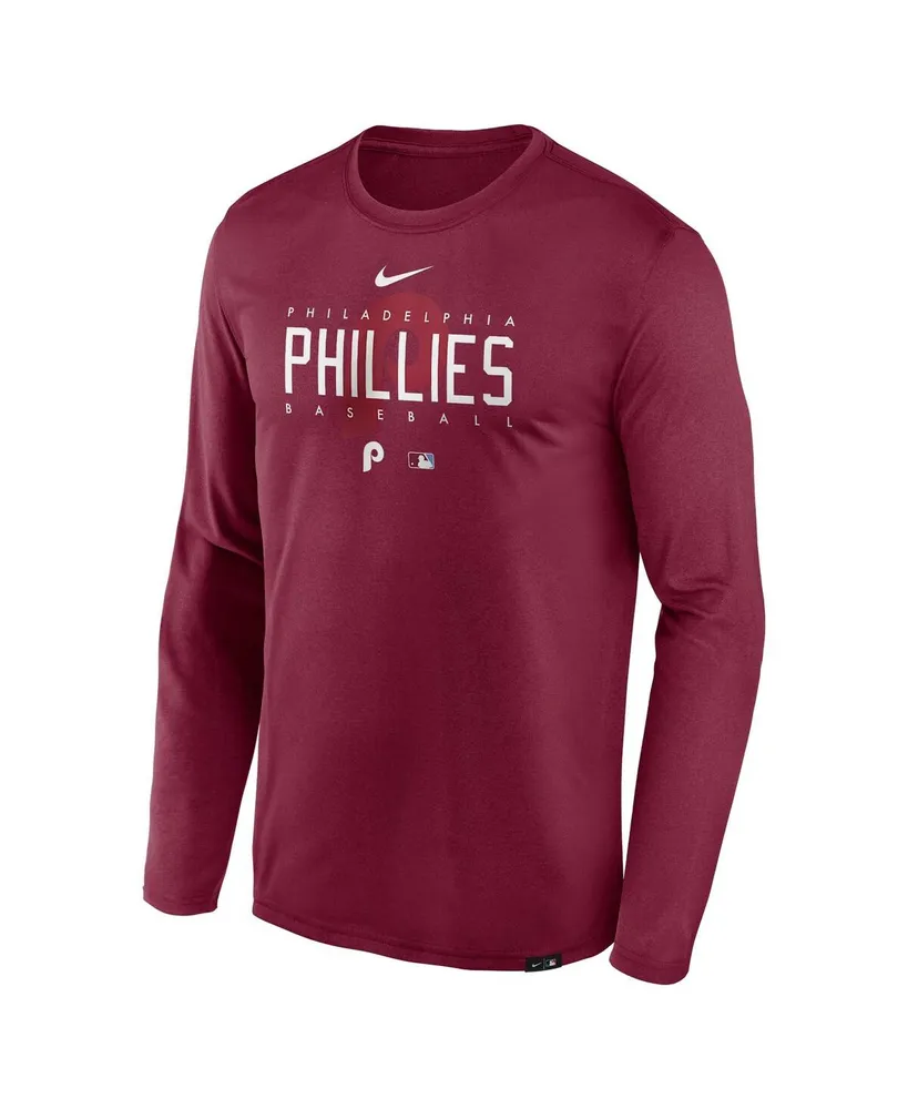 Men's Nike Burgundy Philadelphia Phillies Authentic Collection Team Logo Legend Performance Long Sleeve T-shirt