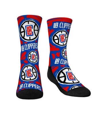 Youth Boys and Girls Rock 'Em Socks La Clippers Allover Logo and Paint Crew Socks