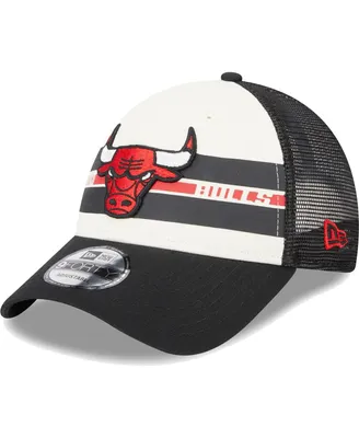 Men's New Era Chicago Bulls Black Stripes 9FORTY Trucker Snapback Hat