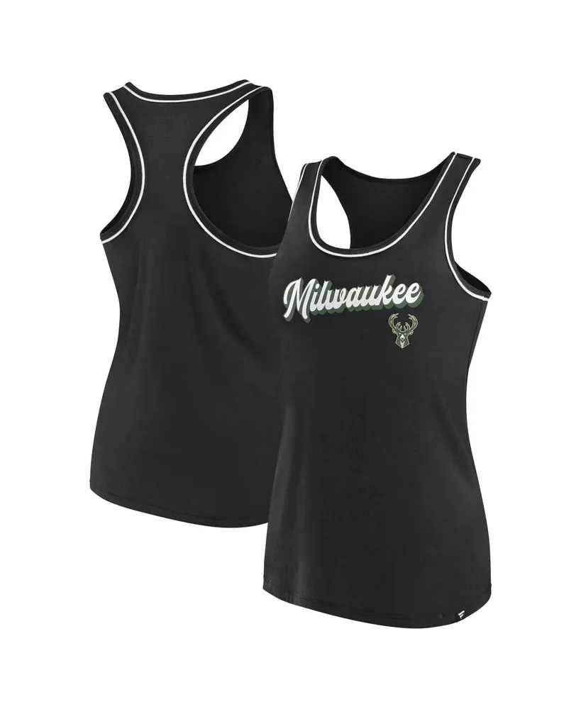 Women's Fanatics Black Milwaukee Bucks Wordmark Logo Racerback Tank Top