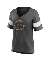 Women's Fanatics Heather Charcoal Boston Bruins Special Edition 2.0 Ring The Alarm V-Neck T-shirt