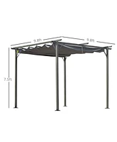 Outsunny 10' x 10' Retractable Patio Gazebo Pergola with Uv Resistant Outdoor Canopy & Strong Steel Frame Grey