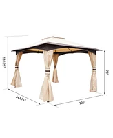 Outsunny 10' x 12' Outdoor Gazebo with Mesh Netting Sidewalls for Shade and Rain, Patio Gazebo Canopy with 2