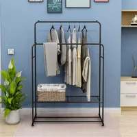 Simplie Fun Garment Rack Freestanding Hanger Double Rods Multi-Functional Bedroom Clothing Rack