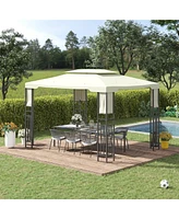 Outsunny 13' x 10' Patio Gazebo Outdoor Canopy Shelter with Double Vented Roof, Storage Shelves, Steel Frame for Lawn, Backyard and Deck, Cream White