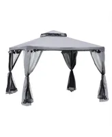 Outsunny 10' x 10' Patio Gazebo Outdoor Canopy Shelter with 2-Tier Roof and Netting, Steel Frame for Garden, Lawn, Backyard and Deck